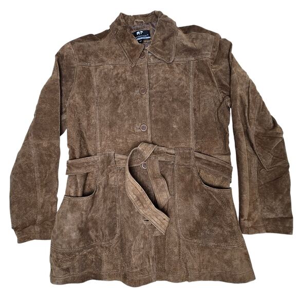 Marcelle Renee Jackets & Blazers - Vintage Marcelle Renee Genuine Leather Jacket Brown Belted Lined Coat Women's L